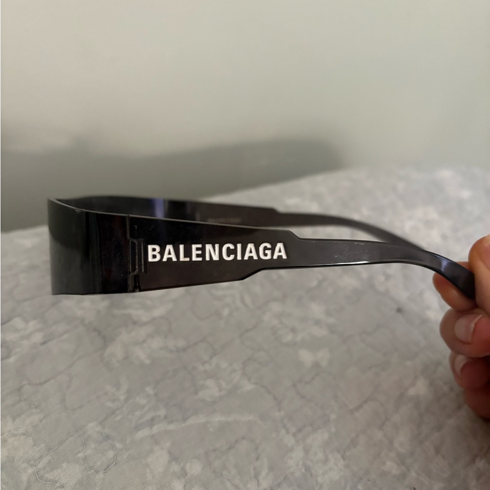Balenciaga Black Shield Sunglasses with White Logo - Men Accessories